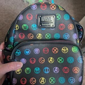 Loungefly Black Mini Backpack with Rainbow Marvel Icon Print